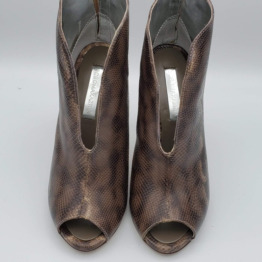 BCBG MaxAzria Brown Faux Snakeskin Booties